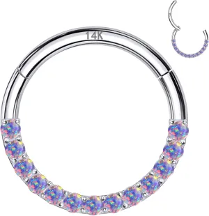 14k Real Gold Cartilage Earring for Women, 16G 6mm Hinged Segment Earring Hoop, Purple Opal Nose Rings, Helix, Rook, Tragus, Daith Piercing Jewelry