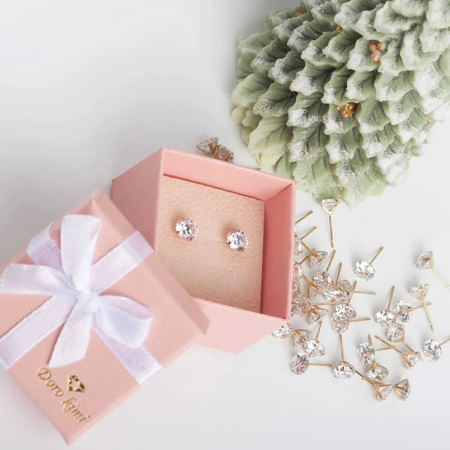 14k real solid Yellow Gold white cz Stud chunky Earrings for women Cubic Zirconia with 14k gold silicone earring flat backs