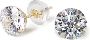 14k real solid Yellow Gold white cz Stud chunky Earrings for women Cubic Zirconia with 14k gold silicone earring flat backs