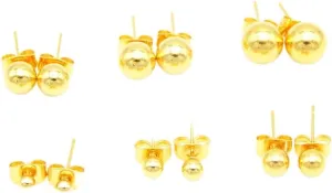 14K Real Yellow Gold Plated 3mm/4mm/5mm/6mm/7mm/8mm Round Ball Stud Earrings