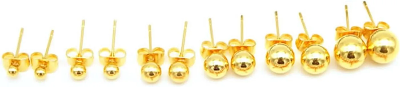 14K Real Yellow Gold Plated 3mm/4mm/5mm/6mm/7mm/8mm Round Ball Stud Earrings