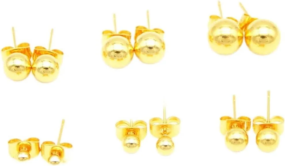 14K Real Yellow Gold Plated 3mm/4mm/5mm/6mm/7mm/8mm Round Ball Stud Earrings
