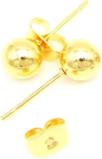 14K Real Yellow Gold Plated 3mm/4mm/5mm/6mm/7mm/8mm Round Ball Stud Earrings