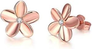 14K Rose Gold Cubic Zirconia Rhinestone Flower Studs Earring Czech Drill Women Beautiful Earring