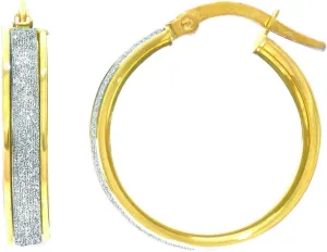 14k Solid Gold Shiny Round Hoop Earrings With White Glitter With Hinged Clasp-Hoop Earring for Women in Choice of Styles