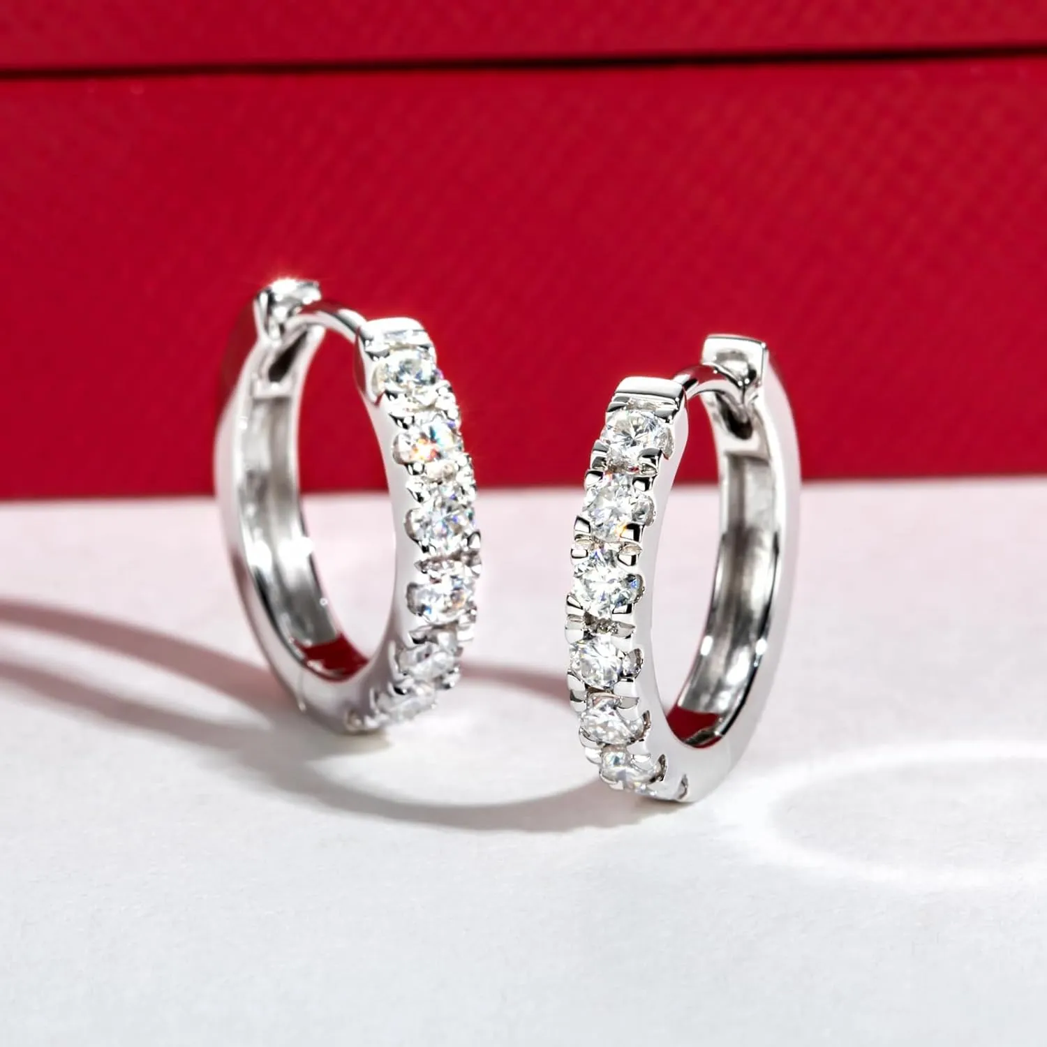 14K Solid White Gold Moissanite Hoops Women's Earrings