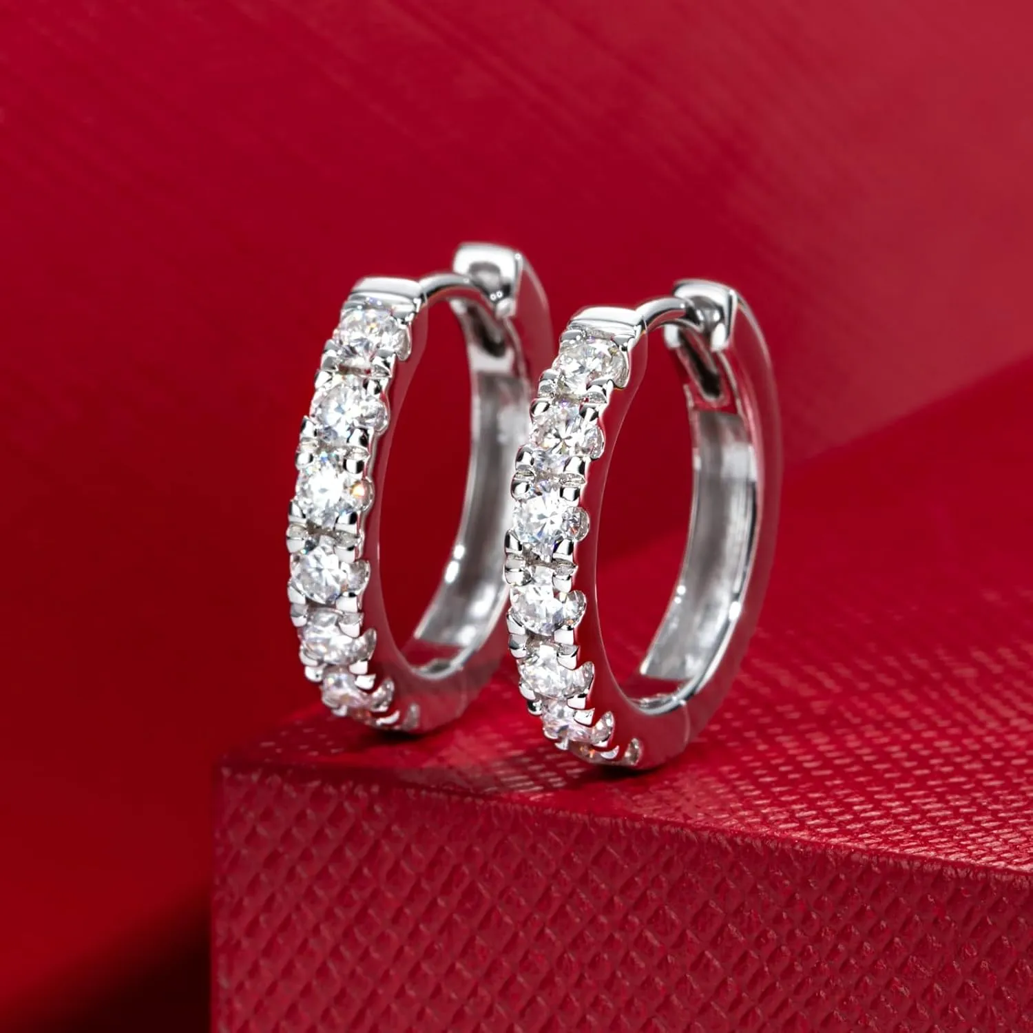 14K Solid White Gold Moissanite Hoops Women's Earrings