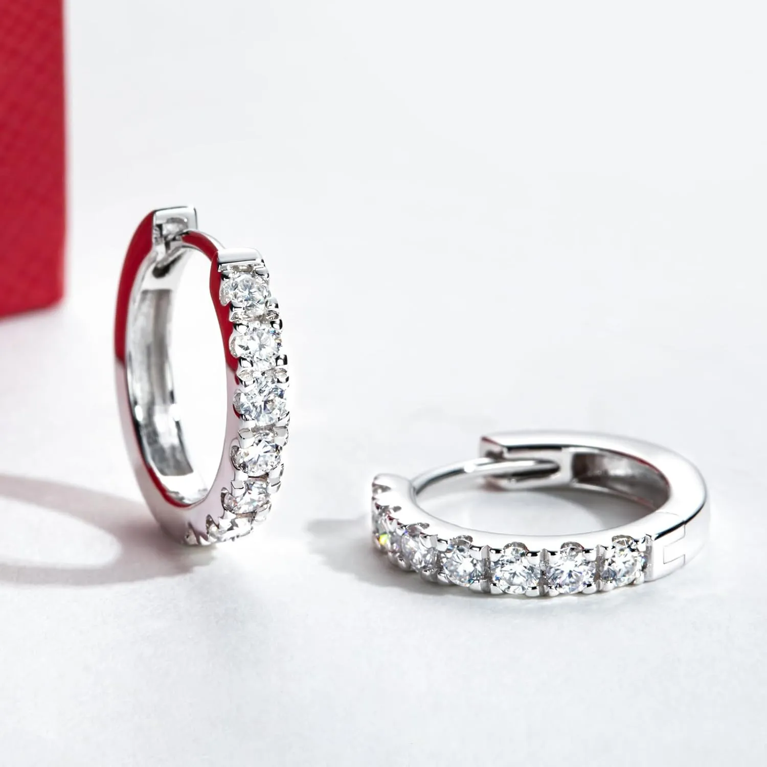 14K Solid White Gold Moissanite Hoops Women's Earrings