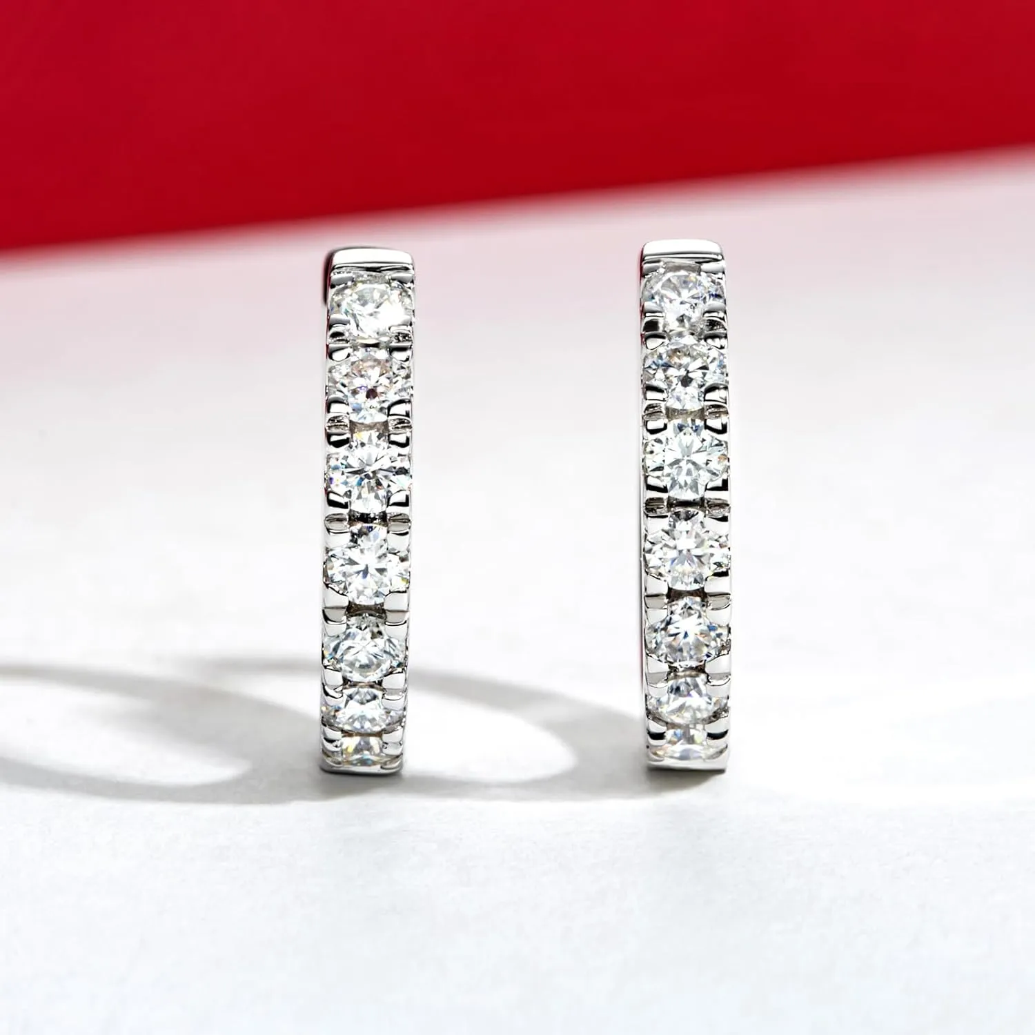 14K Solid White Gold Moissanite Hoops Women's Earrings