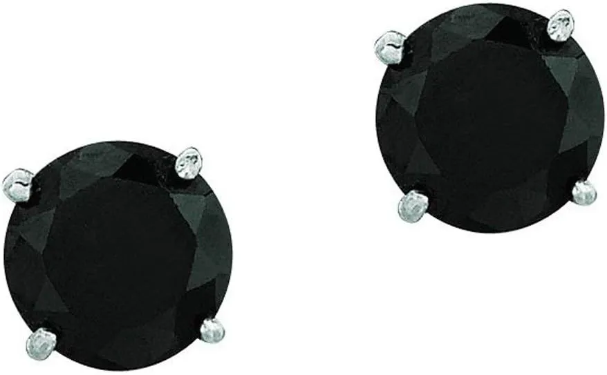 14k White Gold 5 mm Round Black 0.8 ct Cubic Zirconia Stud Earrings
