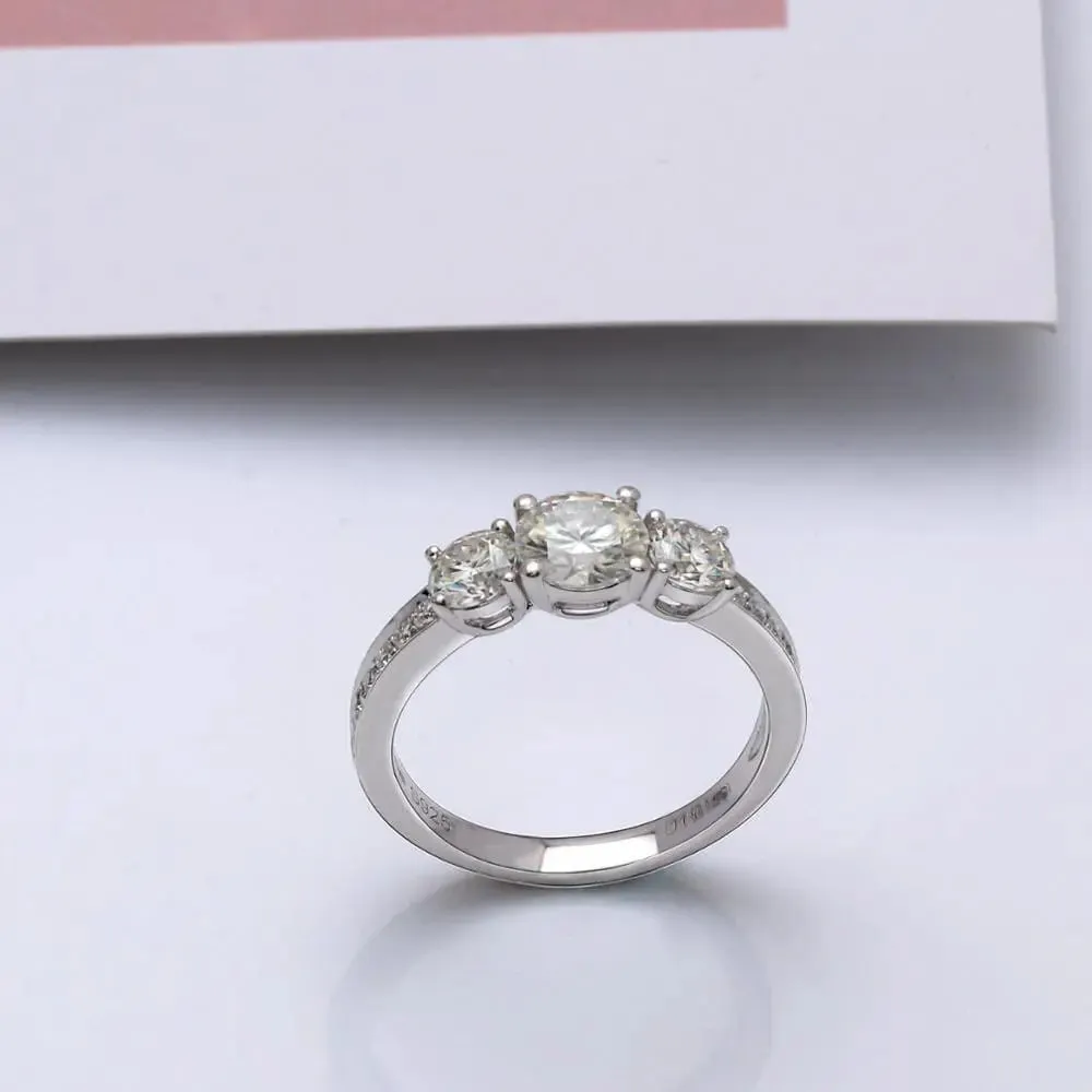 14k White Gold Or Silver 3 Stone Moissanite Ring 1.67ct Total