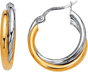 14K Yellow And White Gold Two Tone Double Hoop Earrings, Diameter 24mm
