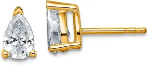14k Yellow Gold 1 Ctw Lab Grown Diamond SI  G  Pear 4 Prong Heavy Weight Earrings 7.15x4.6mm Wide Stud Earring for Women