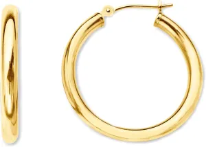 14K Yellow Gold 2MM Shiny Round Tube Hoop Earrings, 20mm
