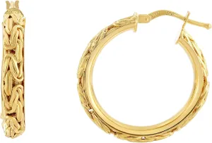 14K Yellow Gold Byzantine Fancy Hoop Earrings, Diameter 20mm