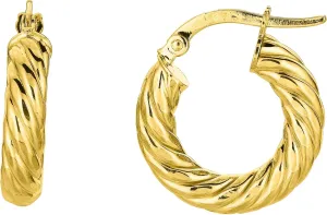 14K Yellow Gold Round Tube Twists Hoop Earring, Diameter 10mm