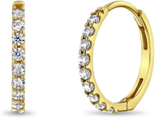 14k Yellow Gold Tiny Cubic Zirconia 9mm Hoop Earrings For Toddlers and Girls - Little Girls Cubic Zirconia Hoop Earrings - Small CZ Hoops For Young Girls