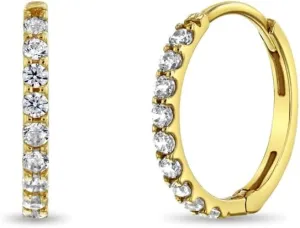 14k Yellow Gold Tiny Cubic Zirconia 9mm Hoop Earrings For Toddlers and Girls - Little Girls Cubic Zirconia Hoop Earrings - Small CZ Hoops For Young Girls