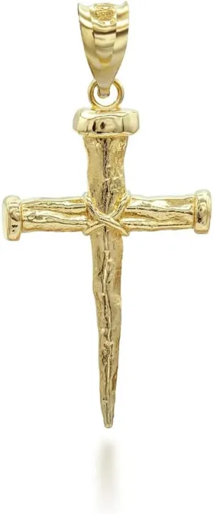 14K Yellow, White, or Rose Gold Nail Cross Christian Faith Pendant - Choice of Colors