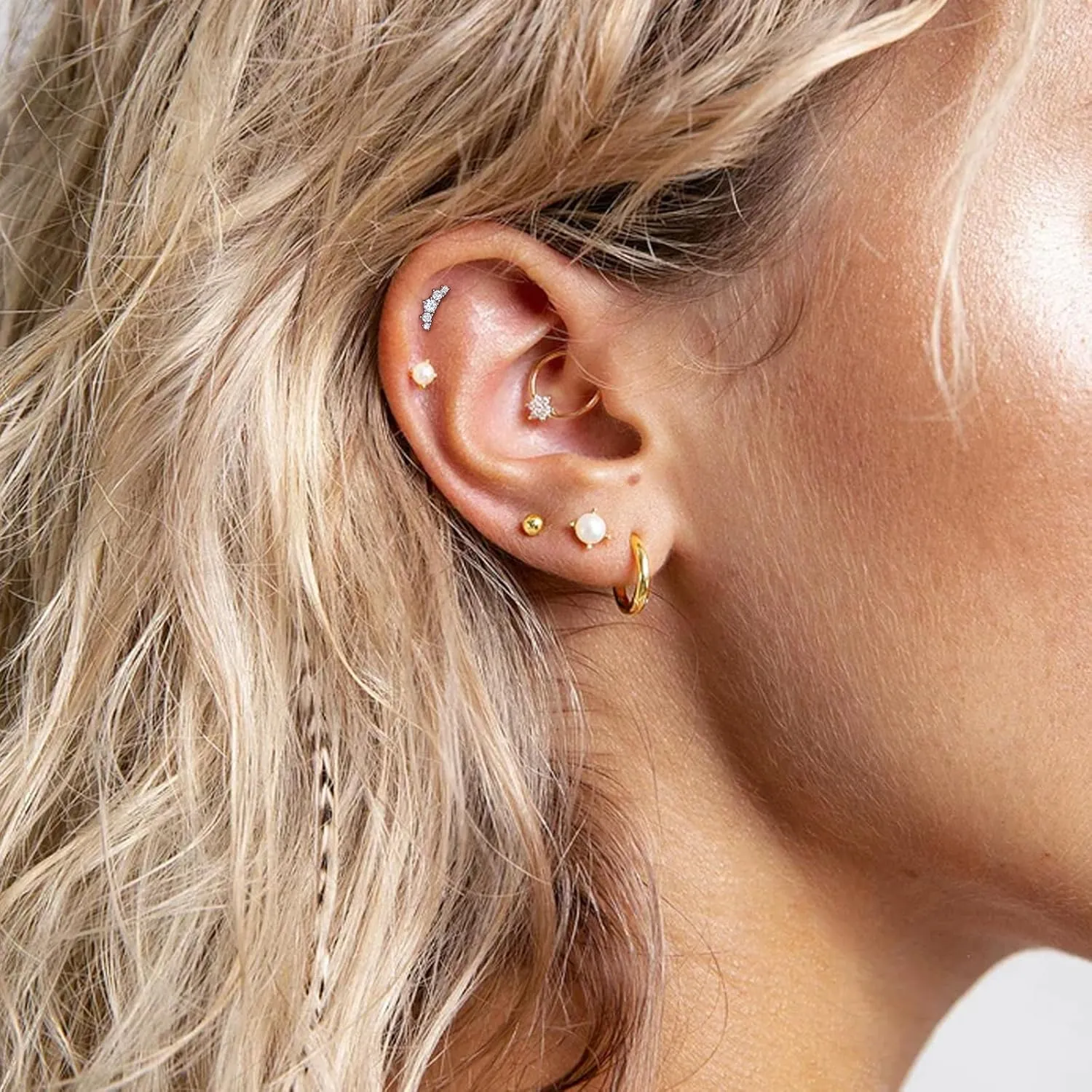 14K Yellow/White Gold Flat Back Stud Earring 1 Pcs, 16G Threadless Cartilage Earrings Top Push in Tragus Helix Conch Earrings Labret Piercing Jewelry