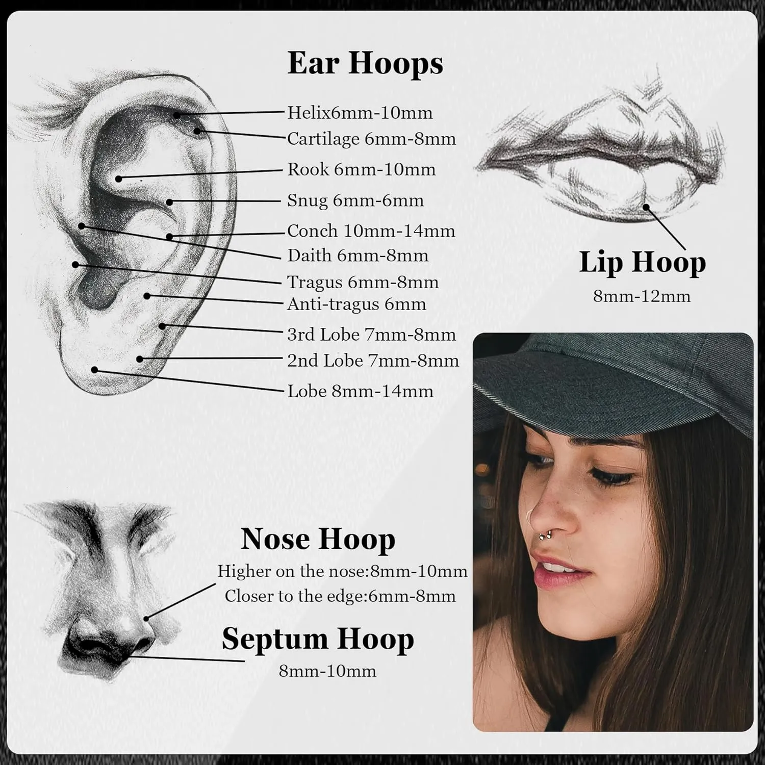 16G 18G G23 Titanium Septum Nose Rings for Men Women Horseshoe Septum Ring for Sensitive Skin Internally Threaded Lip Ring Spike Ball Cartilage Helix Daith Tragus Hoop Earring 8-12MM