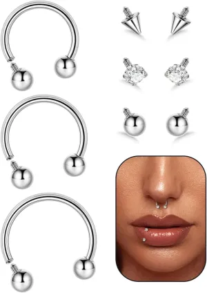 16G 18G G23 Titanium Septum Nose Rings for Men Women Horseshoe Septum Ring for Sensitive Skin Internally Threaded Lip Ring Spike Ball Cartilage Helix Daith Tragus Hoop Earring 8-12MM