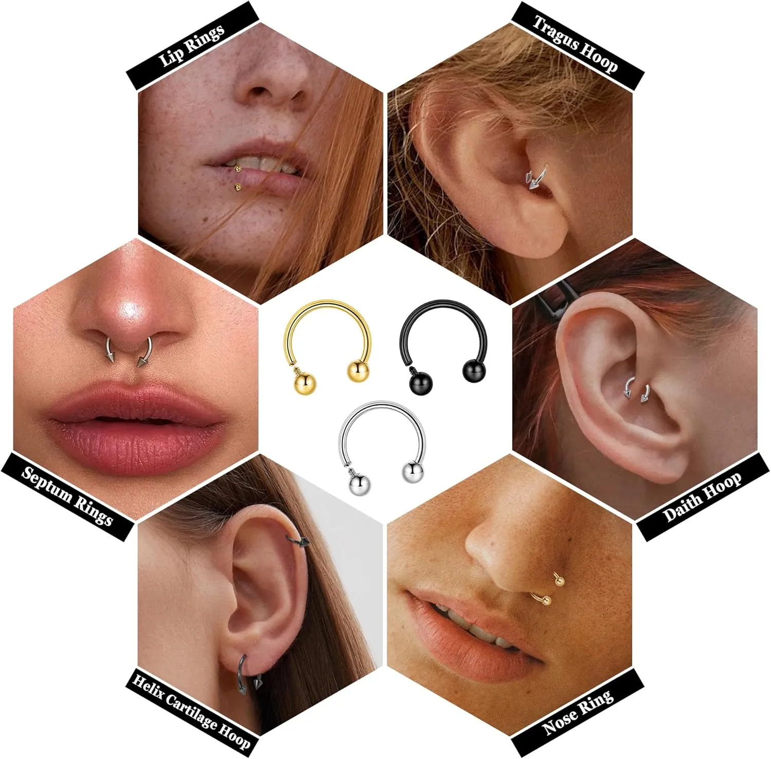 16G 18G G23 Titanium Septum Nose Rings for Men Women Horseshoe Septum Ring for Sensitive Skin Internally Threaded Lip Ring Spike Ball Cartilage Helix Daith Tragus Hoop Earring 8-12MM