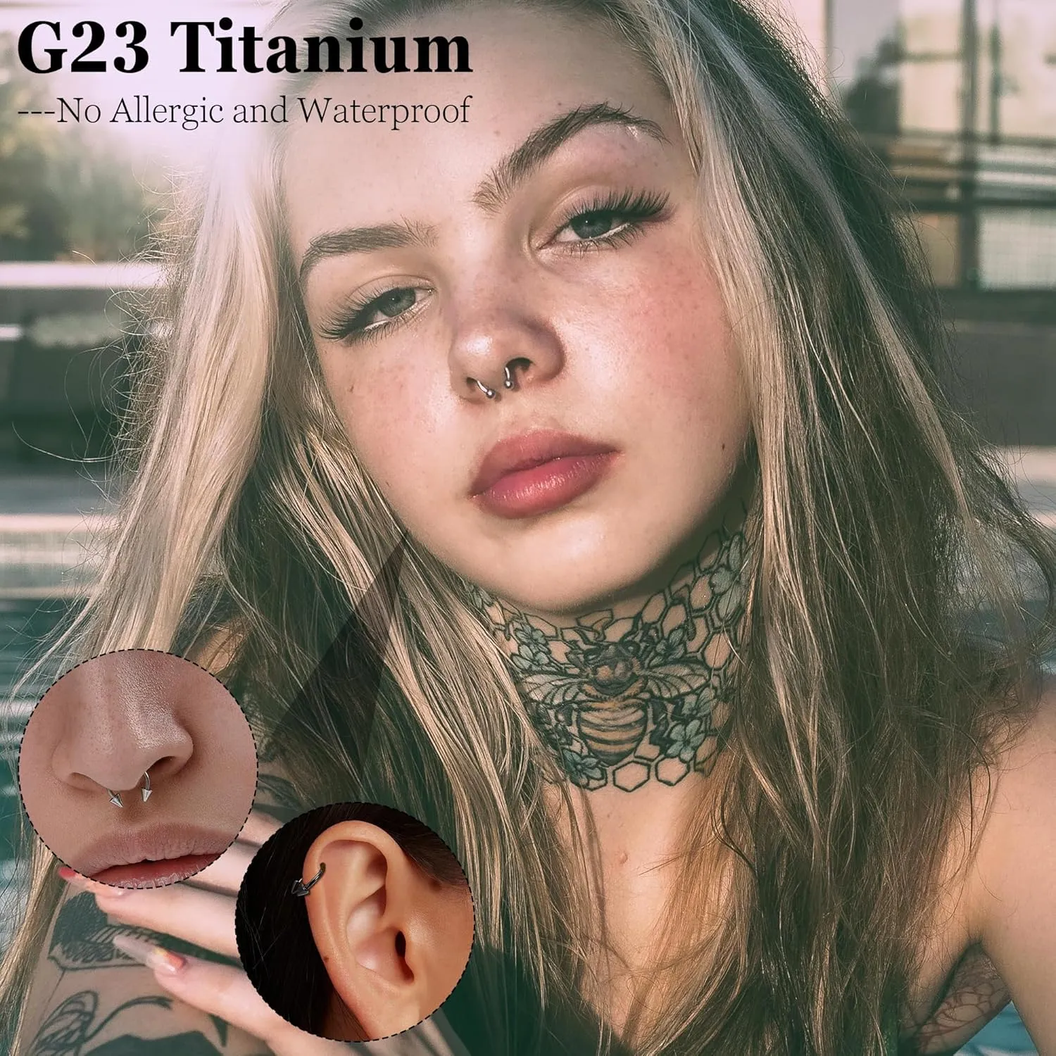 16G 18G G23 Titanium Septum Nose Rings for Men Women Horseshoe Septum Ring for Sensitive Skin Internally Threaded Lip Ring Spike Ball Cartilage Helix Daith Tragus Hoop Earring 8-12MM