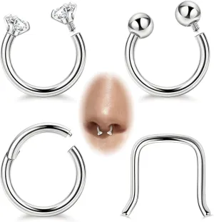 16G 4PCS G23 Titanium Septum Nose Rings for Men Women Horseshoe Septum Ring for Sensitive Skin Hinged Seamless Septum Hoop Cartilage Helix Daith Tragus Piercing Jewelry 8MM 10MM