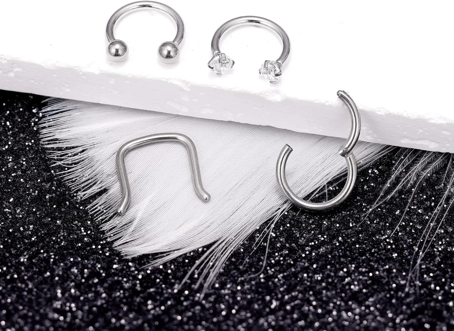 16G 4PCS G23 Titanium Septum Nose Rings for Men Women Horseshoe Septum Ring for Sensitive Skin Hinged Seamless Septum Hoop Cartilage Helix Daith Tragus Piercing Jewelry 8MM 10MM