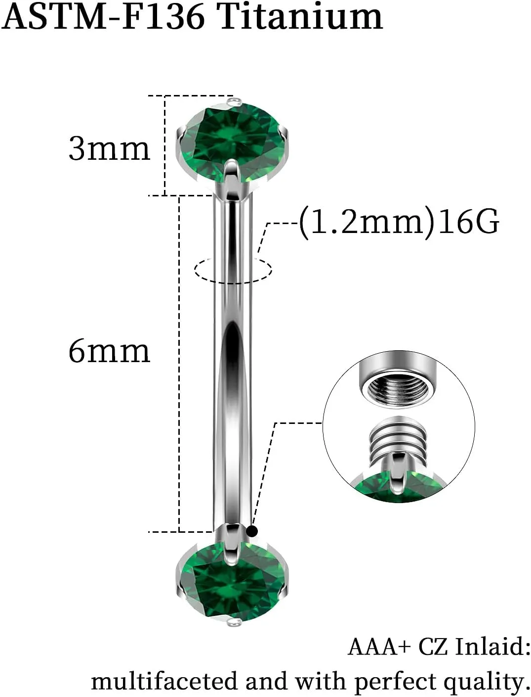 16G Astm F136 Titanium Eyebrow Piercing Jewelry Curved Barbell Eyebrow Ring Vertical Labret Lip Jewelry Daith Rook Earrings Navel Small Belly Button Ring Piercing Jewelry for Women Men CZ
