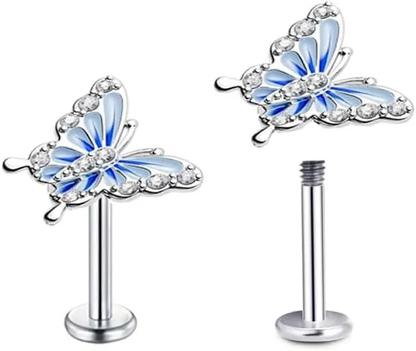 16G Dainty Butterfly Labret Cartilage Stud Earrings for Women Girls 316L Surgical Stainless Steel Crystal Cubic Zirconia Butterflies Monroe Tragus Helix Tiny Studs Lip Nose Rings Cute Medusa Piercing Body Jewelry Gifts Bar 6mm 8mm