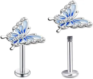 16G Dainty Butterfly Labret Cartilage Stud Earrings for Women Girls 316L Surgical Stainless Steel Crystal Cubic Zirconia Butterflies Monroe Tragus Helix Tiny Studs Lip Nose Rings Cute Medusa Piercing Body Jewelry Gifts Bar 6mm 8mm