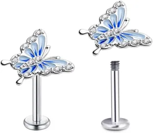 16G Dainty Butterfly Labret Cartilage Stud Earrings for Women Girls 316L Surgical Stainless Steel Crystal Cubic Zirconia Butterflies Monroe Tragus Helix Tiny Studs Lip Nose Rings Cute Medusa Piercing Body Jewelry Gifts Bar 6mm 8mm