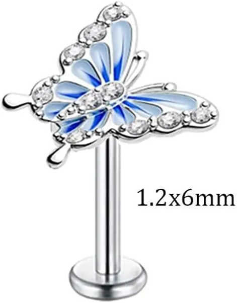 16G Dainty Butterfly Labret Cartilage Stud Earrings for Women Girls 316L Surgical Stainless Steel Crystal Cubic Zirconia Butterflies Monroe Tragus Helix Tiny Studs Lip Nose Rings Cute Medusa Piercing Body Jewelry Gifts Bar 6mm 8mm