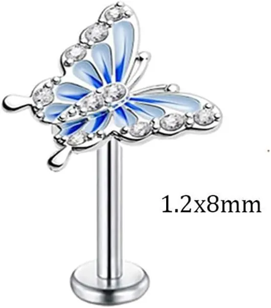 16G Dainty Butterfly Labret Cartilage Stud Earrings for Women Girls 316L Surgical Stainless Steel Crystal Cubic Zirconia Butterflies Monroe Tragus Helix Tiny Studs Lip Nose Rings Cute Medusa Piercing Body Jewelry Gifts Bar 6mm 8mm