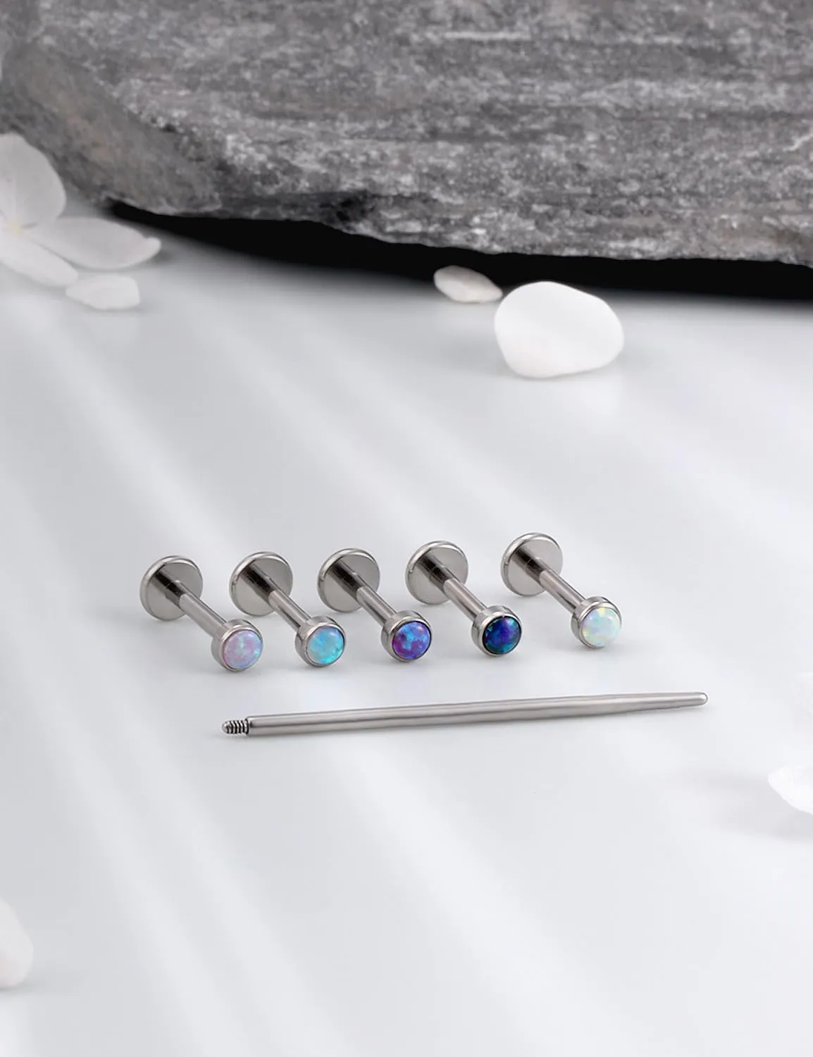 16G F136 Titanium Lip Rings Labret Jewelry Internally Threaded Monroe Lip Ring Medusa Snake Bite Piercing Jewelry Conch Tragus Forward Helix Cartilage Earring Studs Opal Piercing Jewelry