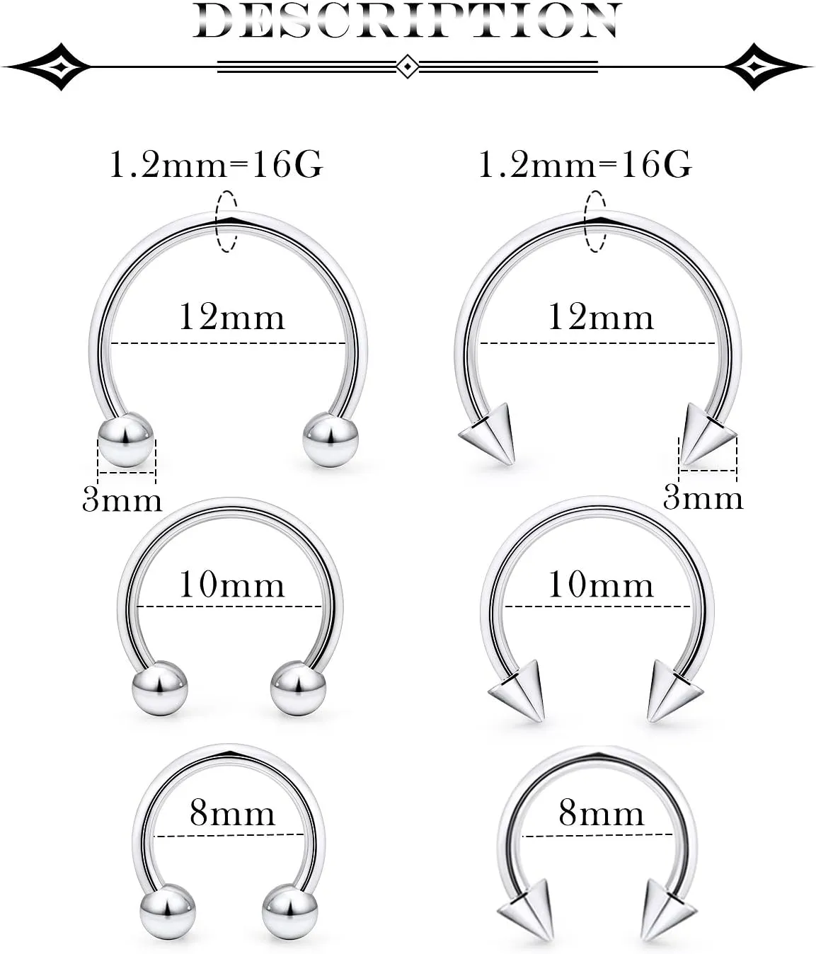 16G Septum Rings Surgical Steel Septum Nose Rings for Women Horseshoe Hoop Daith Earring Eyebrow Lip Piercing Jewelry 24 Pieces