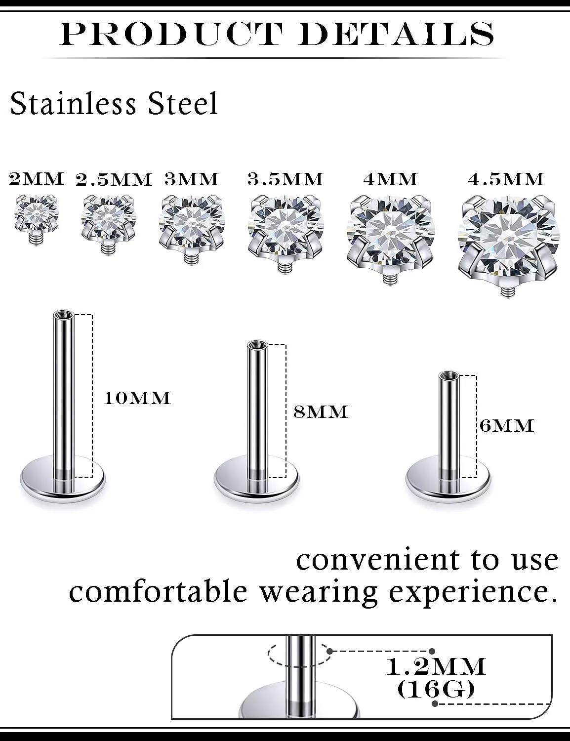 16G Tragus Labret Medusa Piercing Jewelry Surgical Steel Monroe Lip Ring Snake Bite Piercing Flat Back Tragus Forward Helix Conch Cartilage Earrings Piercing Jewelry for Women Men Silver Gold