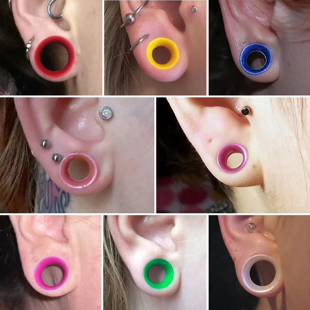 16PCS Pearl-Glossy Soft Silicone Ear Tunnels Gauges, 2g-1inch Double Flared Stretchers Expander, Shiny, Flexible Ear Plugs Body Piercing Jewelry for Women Men