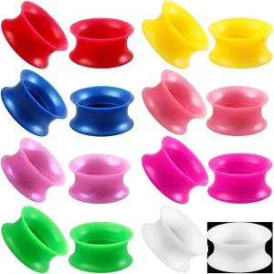 16PCS Pearl-Glossy Soft Silicone Ear Tunnels Gauges, 2g-1inch Double Flared Stretchers Expander, Shiny, Flexible Ear Plugs Body Piercing Jewelry for Women Men