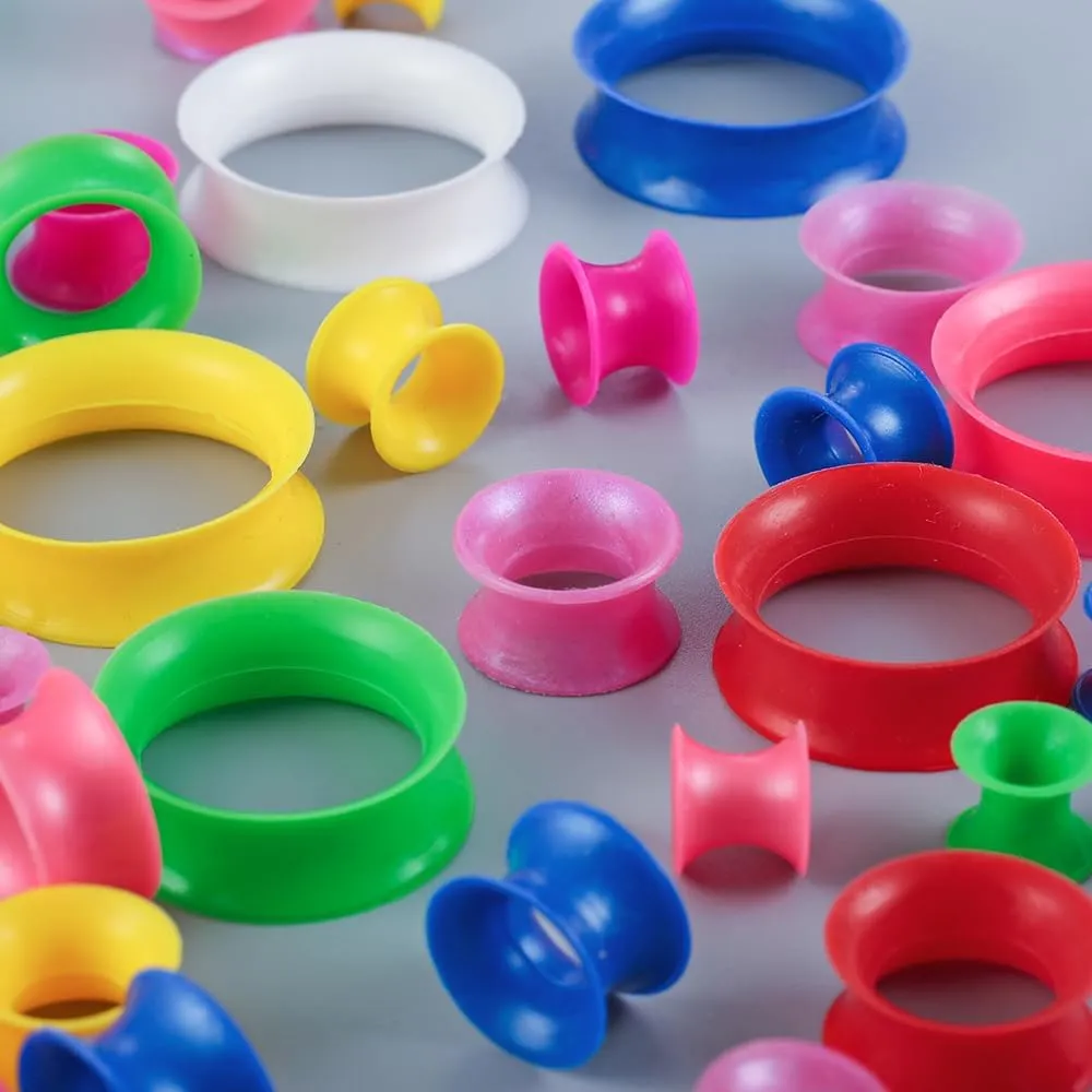 16PCS Pearl-Glossy Soft Silicone Ear Tunnels Gauges, 2g-1inch Double Flared Stretchers Expander, Shiny, Flexible Ear Plugs Body Piercing Jewelry for Women Men