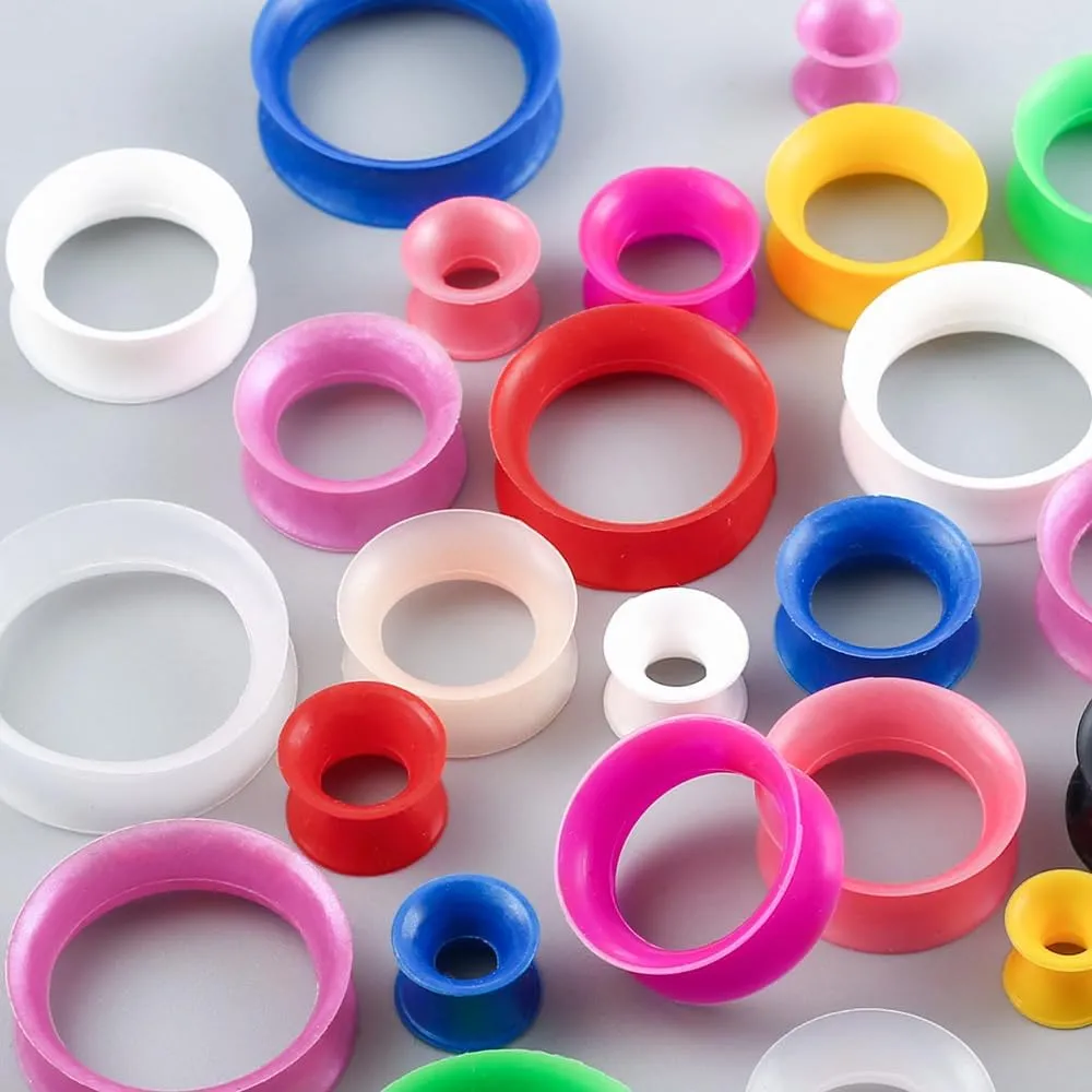 16PCS Pearl-Glossy Soft Silicone Ear Tunnels Gauges, 2g-1inch Double Flared Stretchers Expander, Shiny, Flexible Ear Plugs Body Piercing Jewelry for Women Men