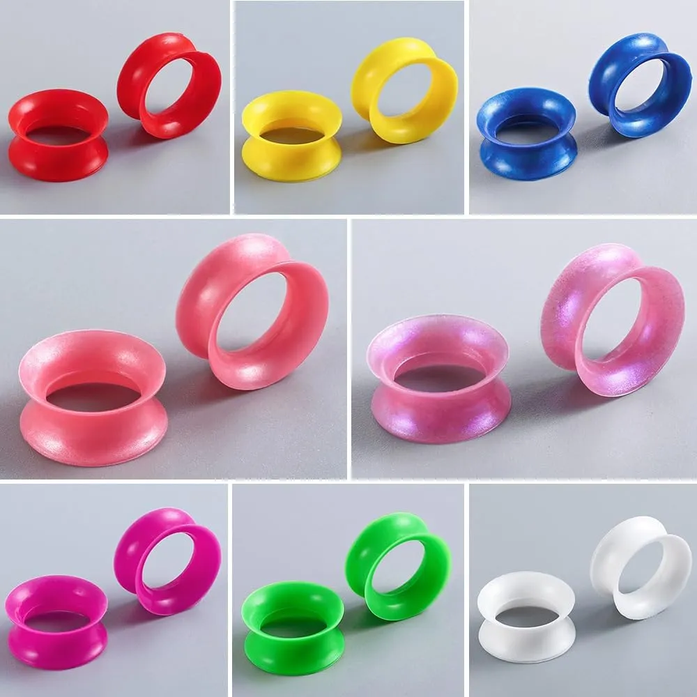 16PCS Pearl-Glossy Soft Silicone Ear Tunnels Gauges, 2g-1inch Double Flared Stretchers Expander, Shiny, Flexible Ear Plugs Body Piercing Jewelry for Women Men