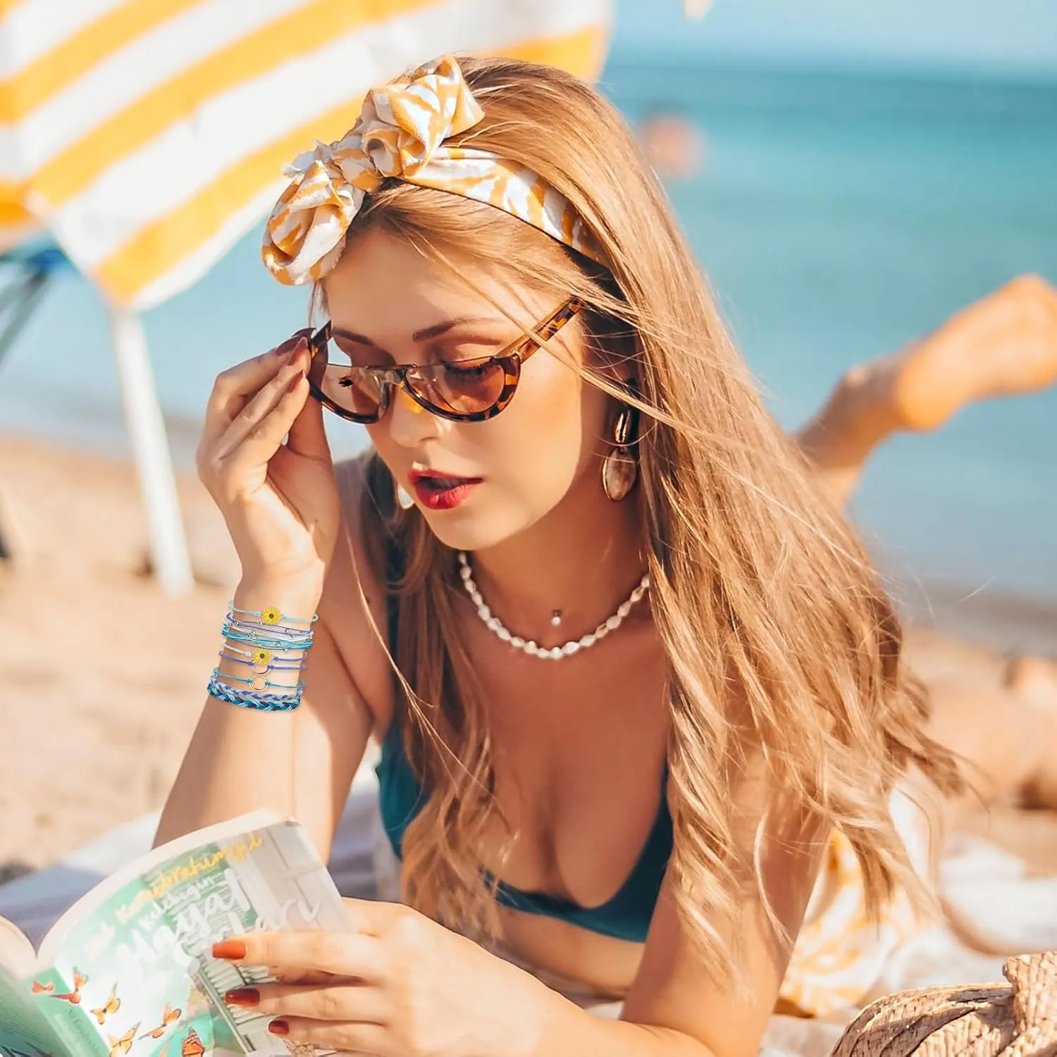 18 Pcs Boho Surfer Bracelets Adjustable Ankle Beaded Bracelet,Handmade String Beach Bracelet Waterproof, Colorful Surfer Summer Braided Rope Bracelets for Women and Men
