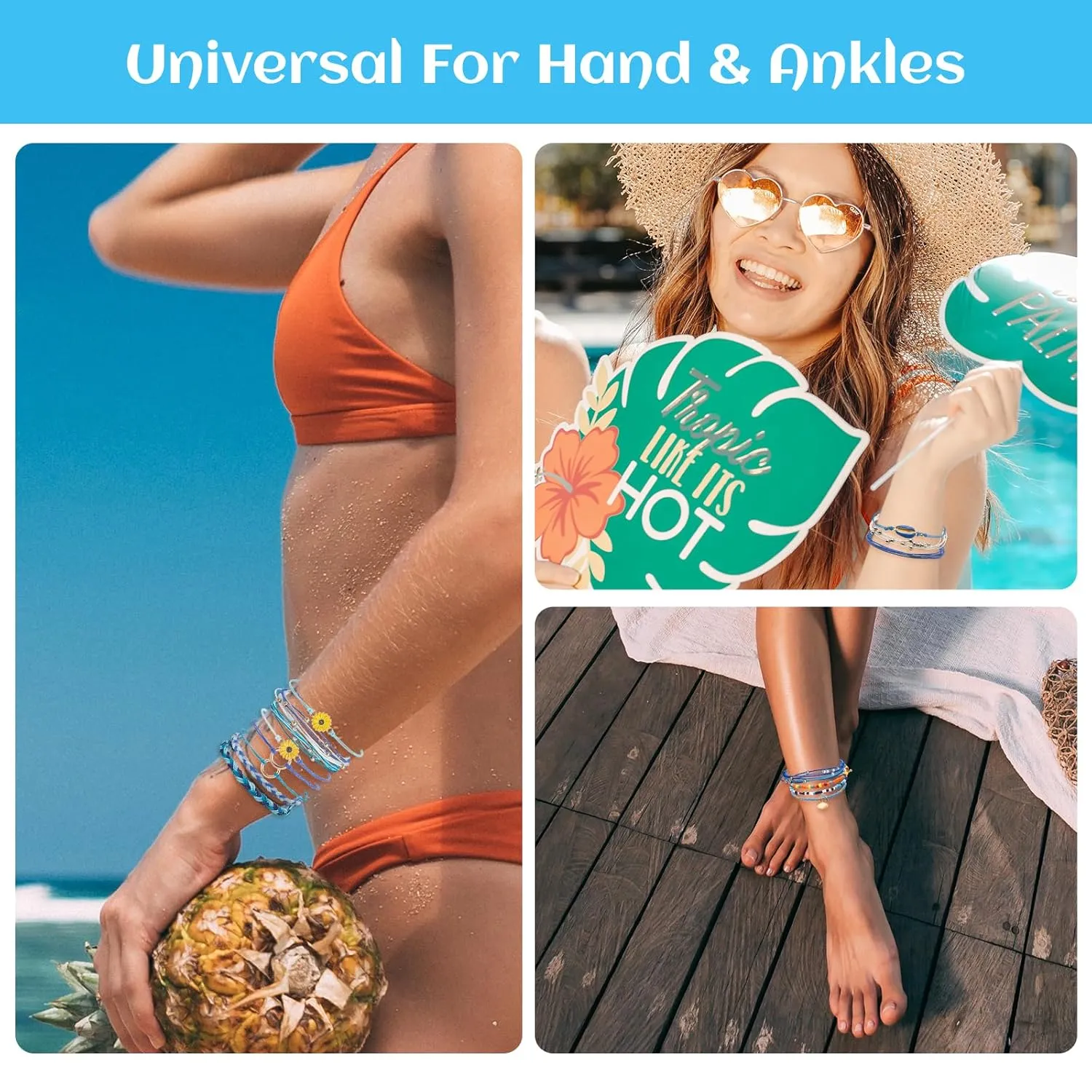 18 Pcs Boho Surfer Bracelets Adjustable Ankle Beaded Bracelet,Handmade String Beach Bracelet Waterproof, Colorful Surfer Summer Braided Rope Bracelets for Women and Men