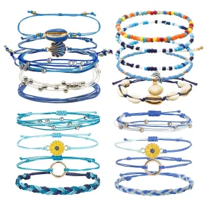18 Pcs Boho Surfer Bracelets Adjustable Ankle Beaded Bracelet,Handmade String Beach Bracelet Waterproof, Colorful Surfer Summer Braided Rope Bracelets for Women and Men