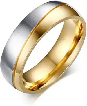 18K Gold Plated CZ Stainless Steel Couple Rings Sz 5-13 Gold&Silver Wedding Band