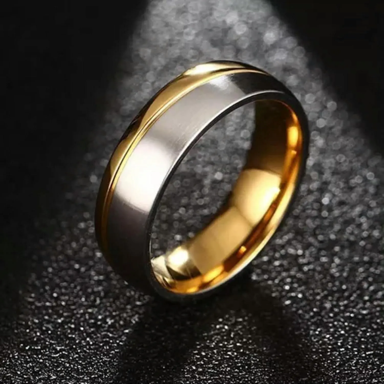 18K Gold Plated CZ Stainless Steel Couple Rings Sz 5-13 Gold&Silver Wedding Band