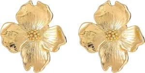 18K Gold-Plated Flower Earrings Large Flower Stud Earrings Chunky Floral Dangle Drop Earrings Trendy Jewelry Gifts for Women(E2)